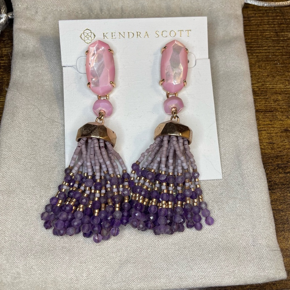 Pink & Purple & Rose Gold Tassel Earrings